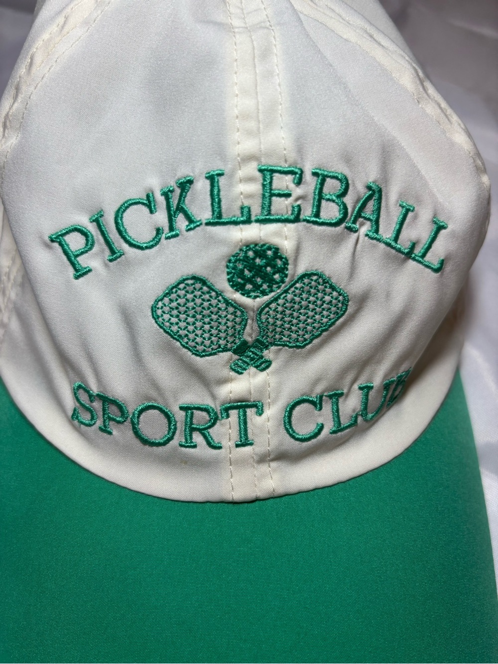 Crane Pickleball Sport Club green and cream polyester & spandex cap